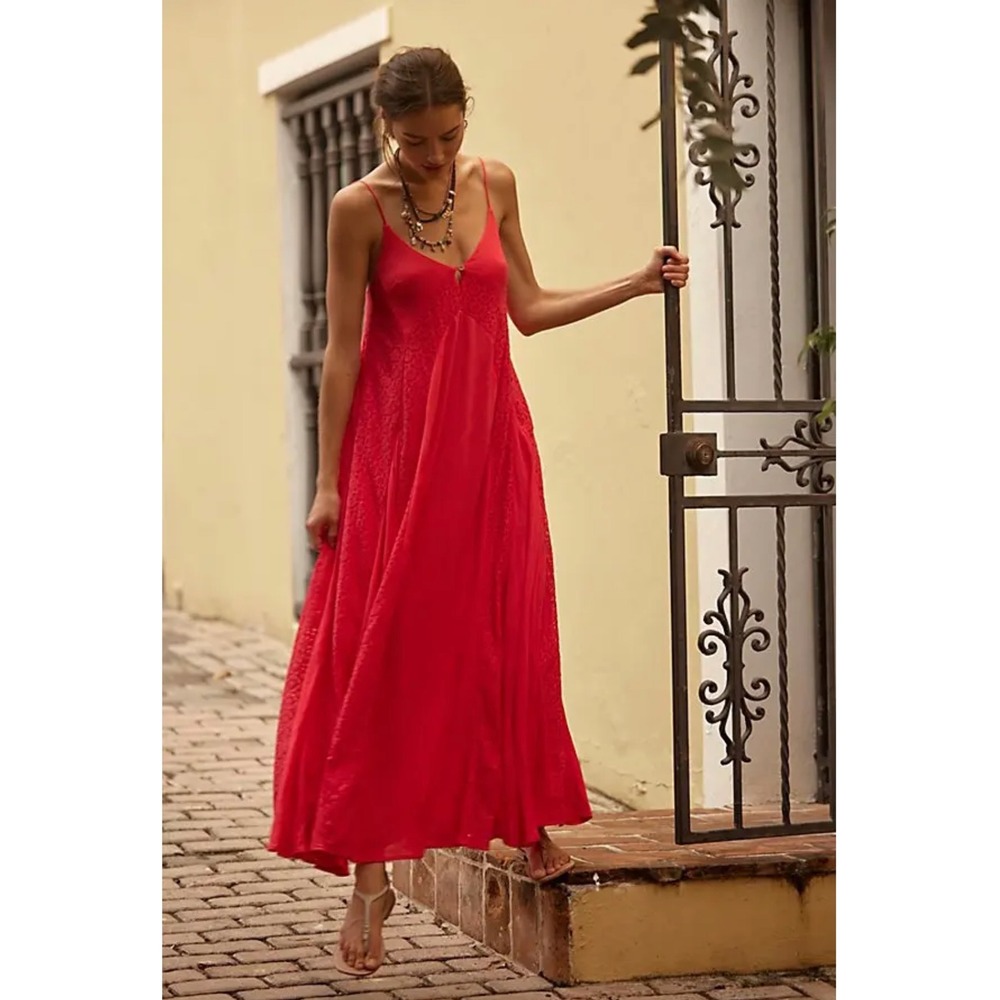 Free People Free-est Trail of Flowers Maxi Dress Size S‎ Tart Berry Pink NEW